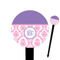 Pink, White & Purple Damask 6" Round Plastic Food Picks - Black - Single Sided (Personalized)