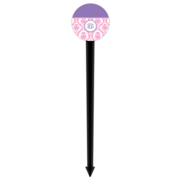 Pink, White & Purple Damask Black Plastic 6" Food Pick - Round - Single Pick