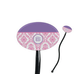 Pink, White & Purple Damask 7" Oval Plastic Stir Sticks - Black - Single Sided (Personalized)