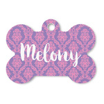 Pink, White & Purple Damask Bone Shaped Dog ID Tag (Personalized)