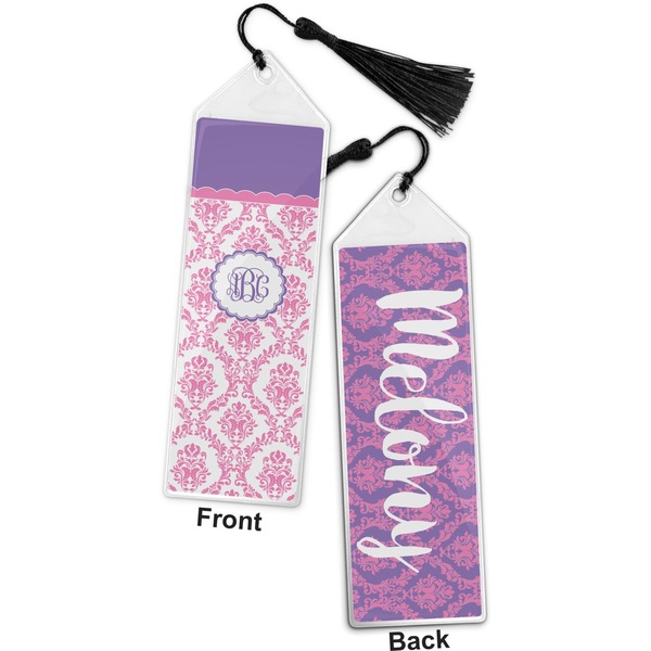 Pink, White & Purple Damask Bookmark with tassel - Front and Back