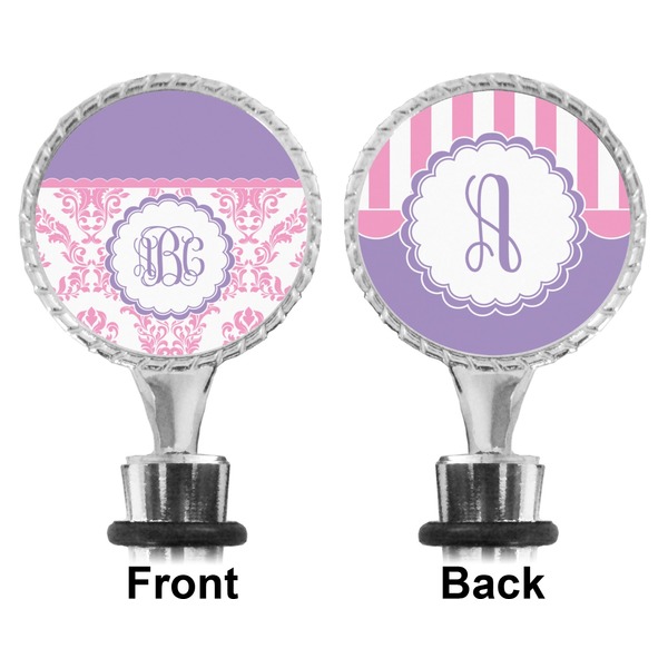 Pink, White & Purple Damask Bottle Stopper - Front and Back