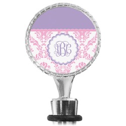 Pink, White & Purple Damask Wine Bottle Stopper (Personalized)