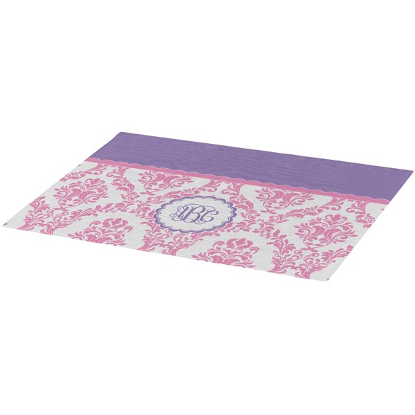 Pink, White & Purple Damask Burlap Placemat (Angle View)