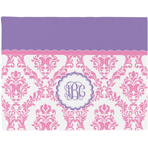 Custom Pink, White & Purple Damask Woven Fabric Placemat - Twill w/ Monogram