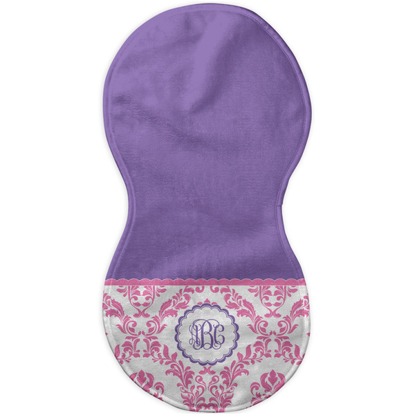 Pink, White & Purple Damask Burp Peanut Shaped Flat
