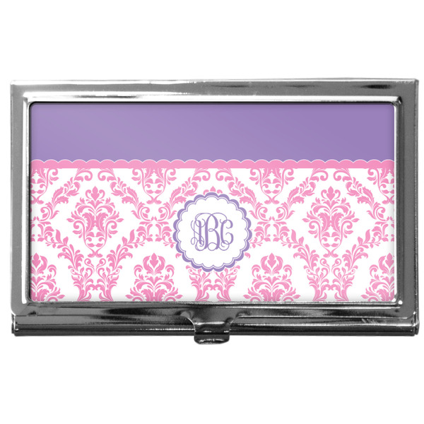 Custom Pink, White & Purple Damask Business Card Case