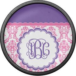 Pink, White & Purple Damask Cabinet Knob (Black) (Personalized)