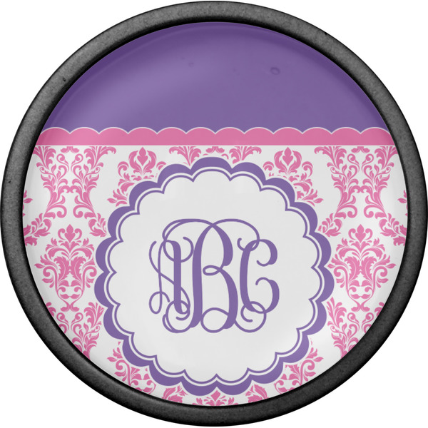 Pink, White & Purple Damask Cabinet Knob - Black - Front