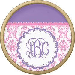 Pink, White & Purple Damask Cabinet Knob - Gold (Personalized)