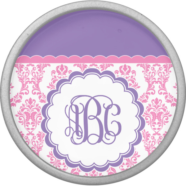 Pink, White & Purple Damask Cabinet Knob - Nickel - Front