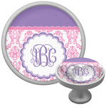 Pink, White & Purple Damask Cabinet Knob (Silver) (Personalized)