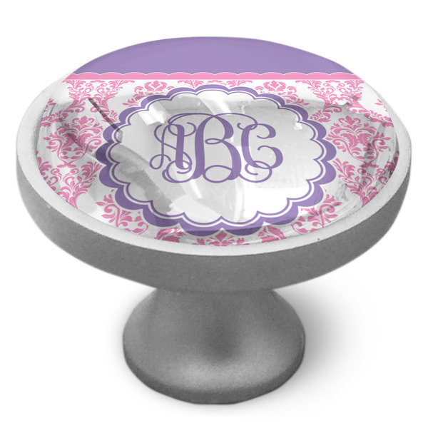 Custom Pink, White & Purple Damask Cabinet Knob (Personalized)