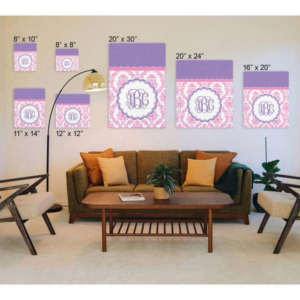 Pink, White & Purple Damask Canvas Prints - Multiple Sizes