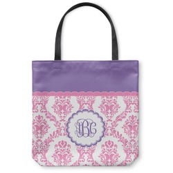 Pink, White & Purple Damask Canvas Tote Bag (Personalized)