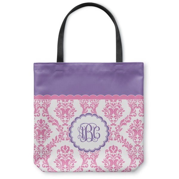 Custom Pink, White & Purple Damask Canvas Tote Bag - Small - 13"x13" (Personalized)