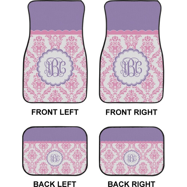 Pink, White & Purple Damask Car Floor Mats Set (2F + 2B)