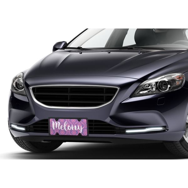 Pink, White & Purple Damask Car License Plate Lifestyle