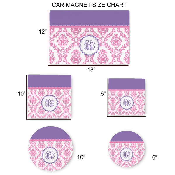 Pink, White & Purple Damask Car Magnets - SIZE CHART