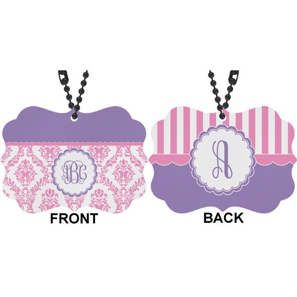 Pink, White & Purple Damask Car Ornament (Approval)