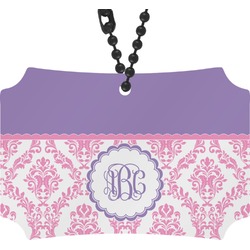 Pink, White & Purple Damask Rear View Mirror Ornament (Personalized)