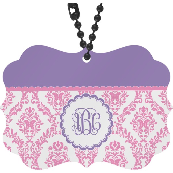 Custom Pink, White & Purple Damask Rear View Mirror Charm (Personalized)