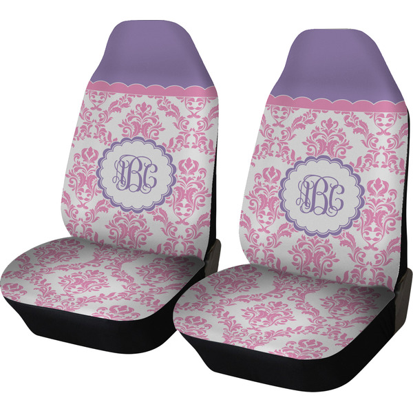 Custom Pink, White & Purple Damask Car Seat Covers (Set of Two) (Personalized)