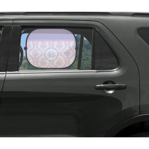 Pink, White & Purple Damask Car Sun Shade Black - In Car Window