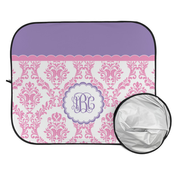 Pink, White & Purple Damask Car Sun Shades - FOLDED & UNFOLDED