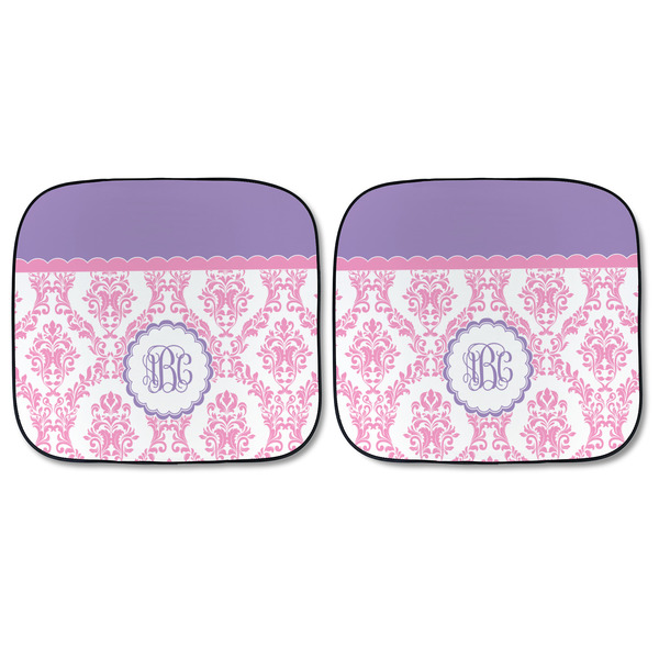 Pink, White & Purple Damask Car Sun Shades - FRONT