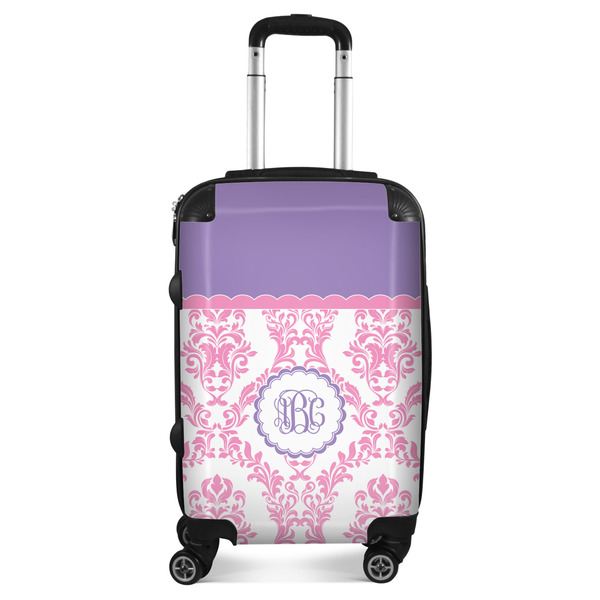 Custom Pink, White & Purple Damask Suitcase - 20" Carry On (Personalized)