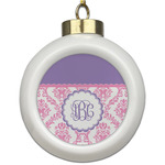 Pink, White & Purple Damask Ceramic Ball Ornament (Personalized)