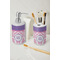 Pink, White & Purple Damask Ceramic Bathroom Accessories - LIFESTYLE (toothbrush holder & soap dispenser)