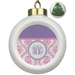Pink, White & Purple Damask Ceramic Ball Ornament - Christmas Tree (Personalized)