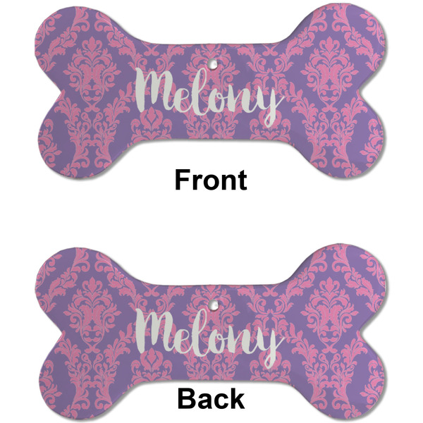Pink, White & Purple Damask Ceramic Flat Ornament - Bone Front & Back (APPROVAL)