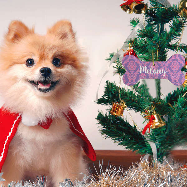 Pink, White & Purple Damask Ceramic Flat Ornament - Bone (LIFESTYLE)