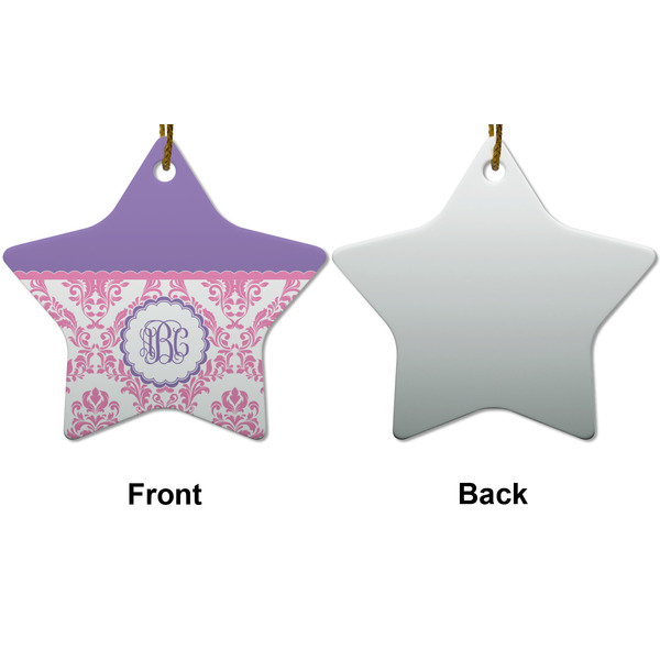 Pink, White & Purple Damask Ceramic Flat Ornament - Star Front & Back (APPROVAL)