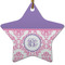 Pink, White & Purple Damask Ceramic Flat Ornament - Star (Front)