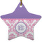 Pink, White & Purple Damask Star Ceramic Ornament w/ Monogram