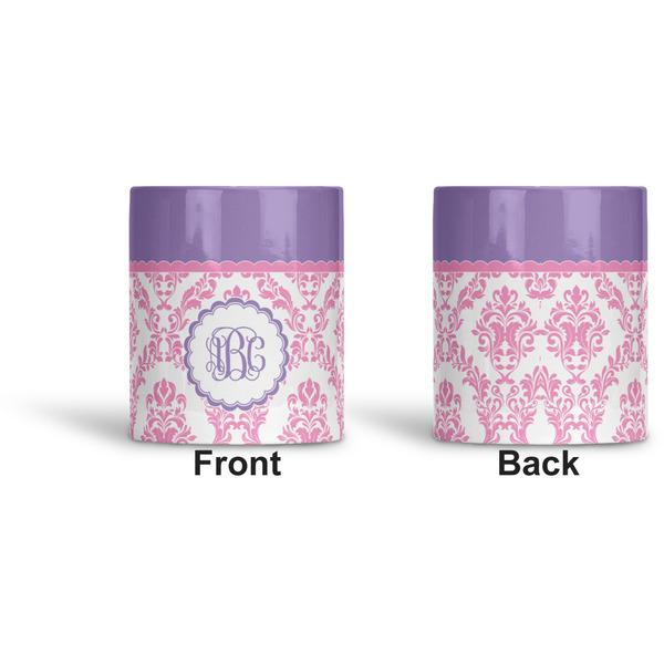 Pink, White & Purple Damask Ceramic Pen Holder - Apvl