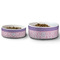 Pink, White & Purple Damask Ceramic Dog Bowls - Size Comparison