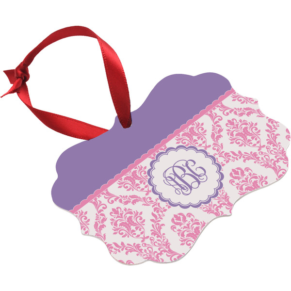 Pink, White & Purple Damask Christmas Ornament