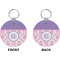Pink, White & Purple Damask Circle Keychain (Front + Back)