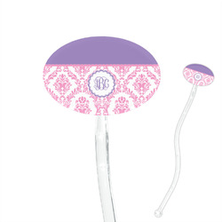 Pink, White & Purple Damask 7" Oval Plastic Stir Sticks - Clear (Personalized)