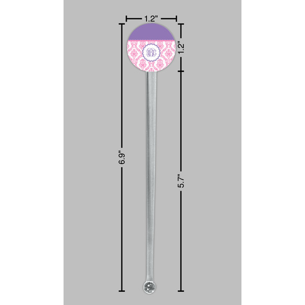 Pink, White & Purple Damask Clear Plastic 7" Stir Stick - Round - Dimensions