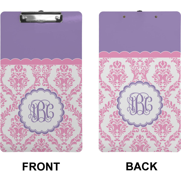 Pink, White & Purple Damask Clipboard (Legal) (Front + Back)