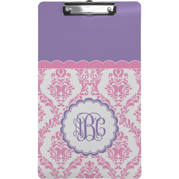 Custom Pink, White & Purple Damask Clipboard (Legal Size) w/ Monogram