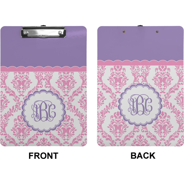 Pink, White & Purple Damask Clipboard (Letter) (Front + Back)