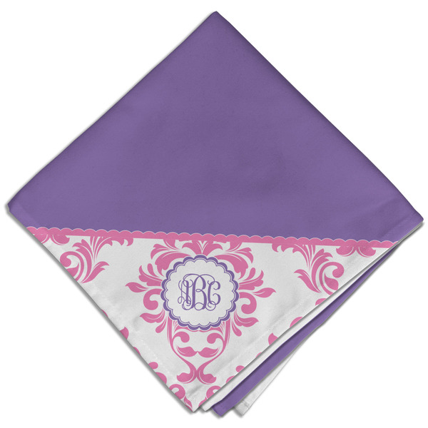Custom Pink, White & Purple Damask Cloth Dinner Napkin - Single w/ Monogram