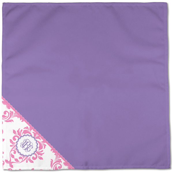Pink, White & Purple Damask Cloth Napkins - Personalized Dinner (Full Open)